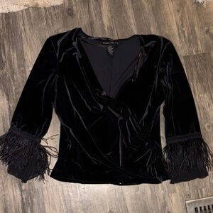 Cache woman’s 90s velvet  vintage wrap feather top - woman’s large